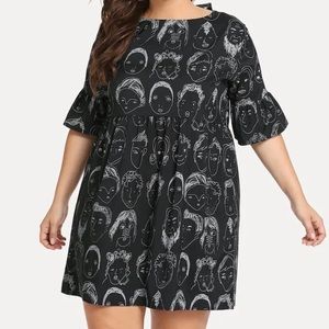 Plus Size Novelty Face Print Dress